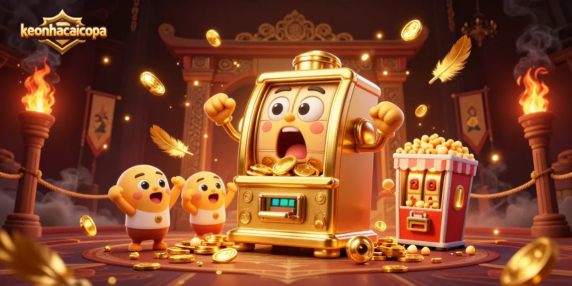 keonhacaicopa slot machine hits jackpot, coins cascade in vibrant casino scene