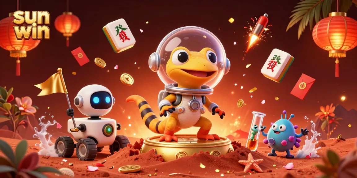 Experience the thrill of sun win with the Martian gecko exploring a golden casino!
