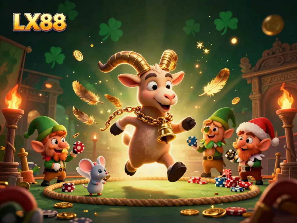 Experience thrilling gameplay at LX88 with a festive Krampus goat in a dramatic casino atmosphere.