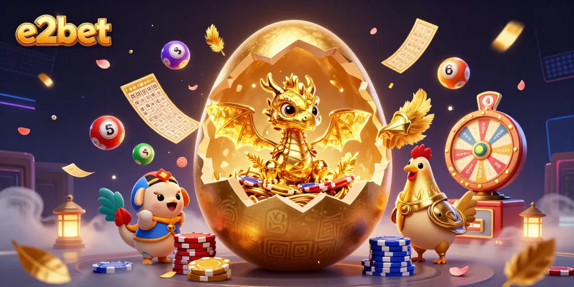 E2bet players can win big with vibrant casino symbols and golden dragon atmosphere.