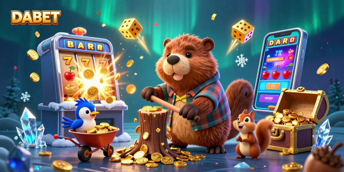 DABET showcases thrilling gambling excitement with a dancing beaver, jackpots, and vibrant casino elements.
