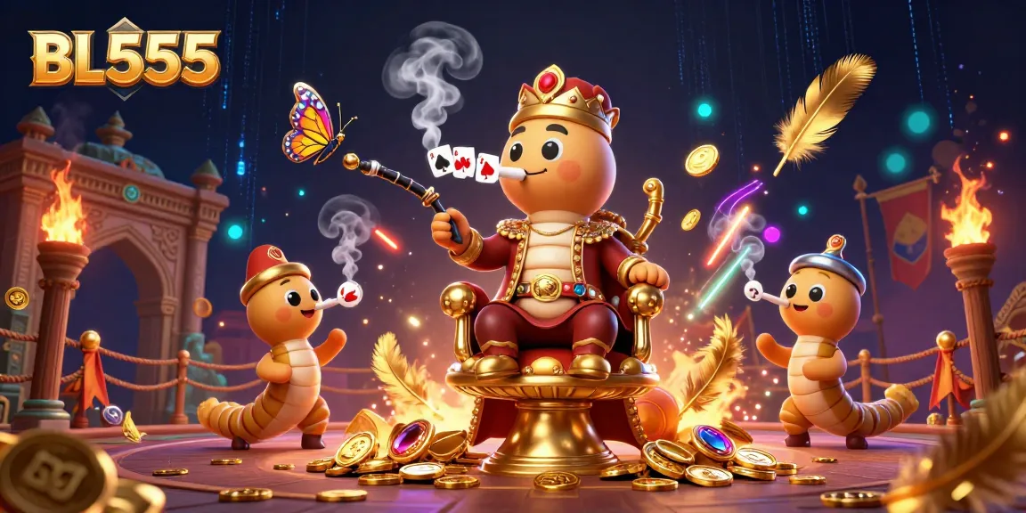 Engage in thrilling casino play with BL555's unique 3D illustration featuring a magical caterpillar master.