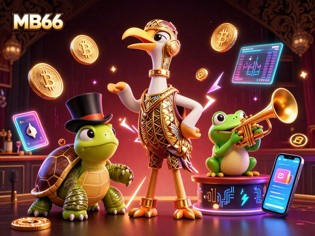 Win big at MB66 with lively characters and crypto elements in a vibrant casino scene.