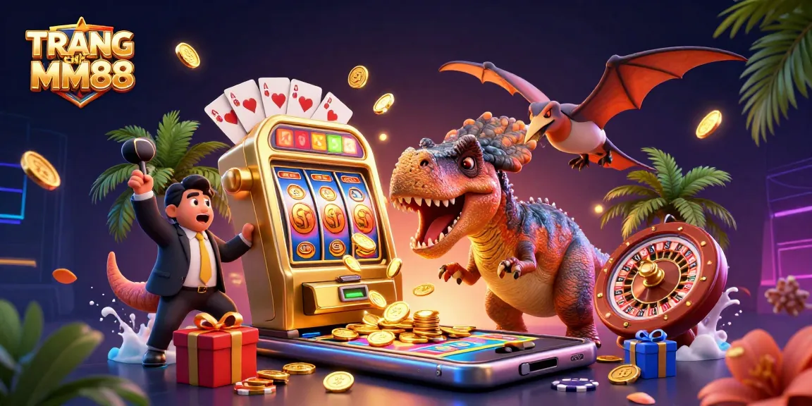 Engage with TRANG CHỦ MM88 as the pachycephalosaurus wins a jackpot, surrounded by casino excitement.
