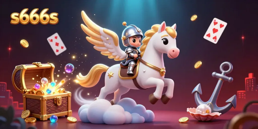 Engage in thrilling action with s666s as a celestial knight rides through sparkling clouds, capturing the essence of casino excitement.