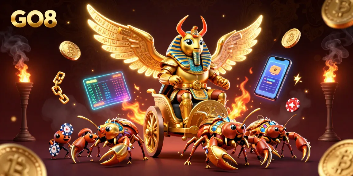 Win big with GO8 in this vibrant 3D casino scene filled with engaging elements and golden treasures.