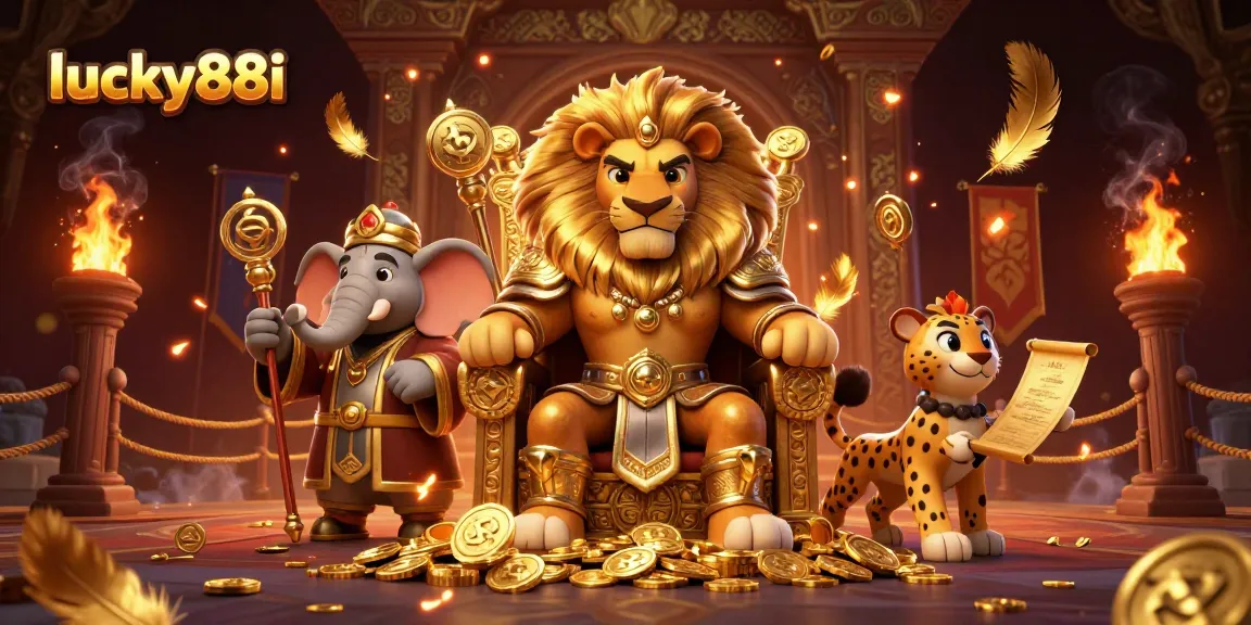 Engage with exciting gameplay at lucky88i, featuring a majestic lion king and thrilling gambling elements.