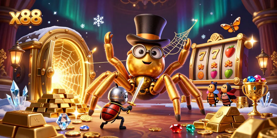 x88 players enjoying a vibrant casino scene filled with gold treasure and dynamic slot games.
