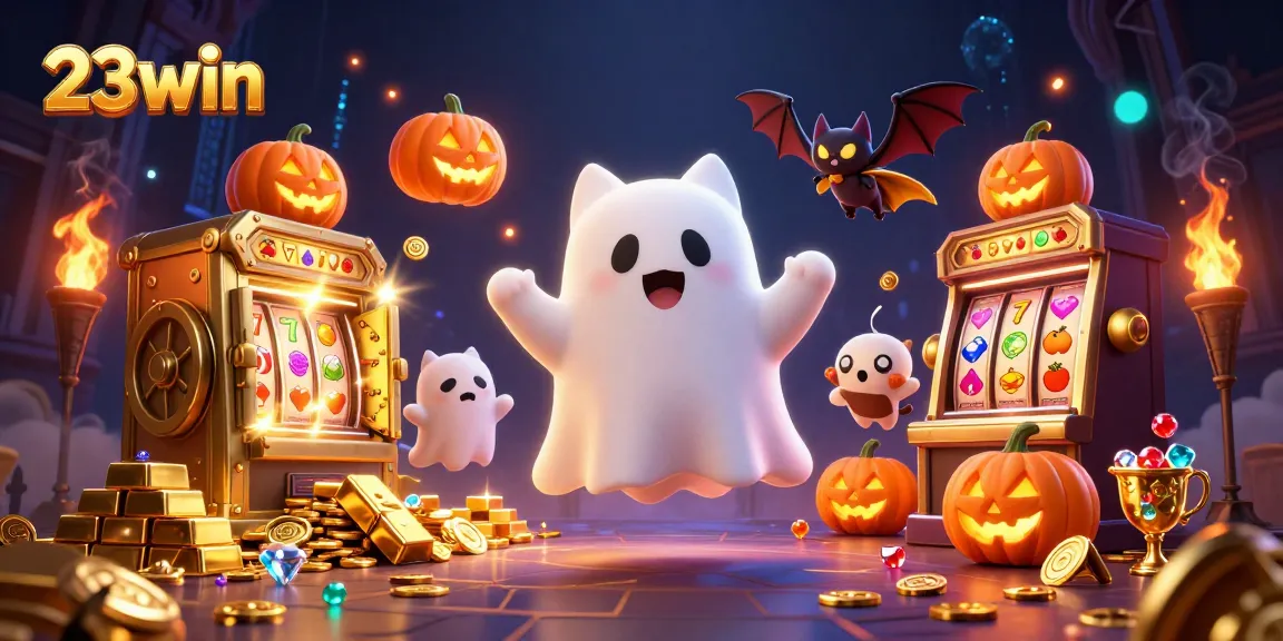 Experience the exciting 23win slots through a vibrant 3D illustration featuring charming characters.
