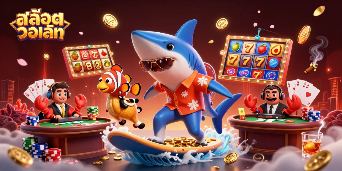 Engage in สล็อตวอเลท adventures with a dynamic 3D scene full of colorful casino elements.