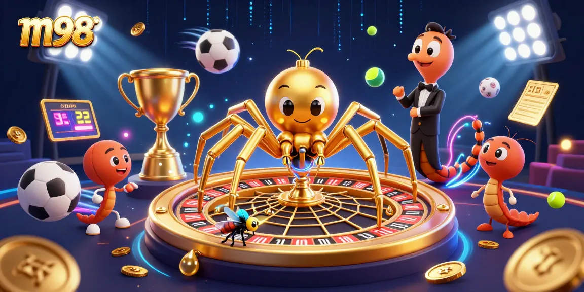 Experience thrilling sports betting with m98, featuring a golden spider croupier at a roulette wheel.