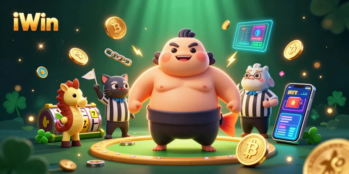 Win big with iWin amidst vibrant 3D casino action featuring dynamic elements and lucky symbols.