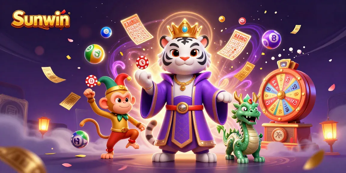 Win big with Sunwin as lively characters and casino elements burst with excitement.