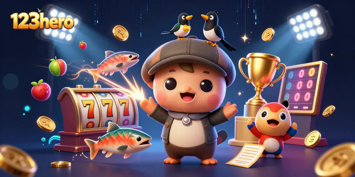 Play slots and win jackpots with 123hero's engaging gaming experience featuring vibrant characters and colorful elements.