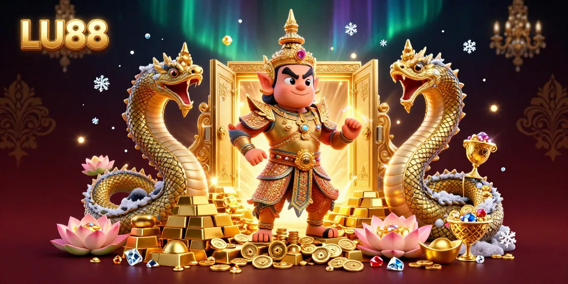 Experience the excitement of LU88, featuring a vibrant guardian and treasures in a captivating casino illustration.