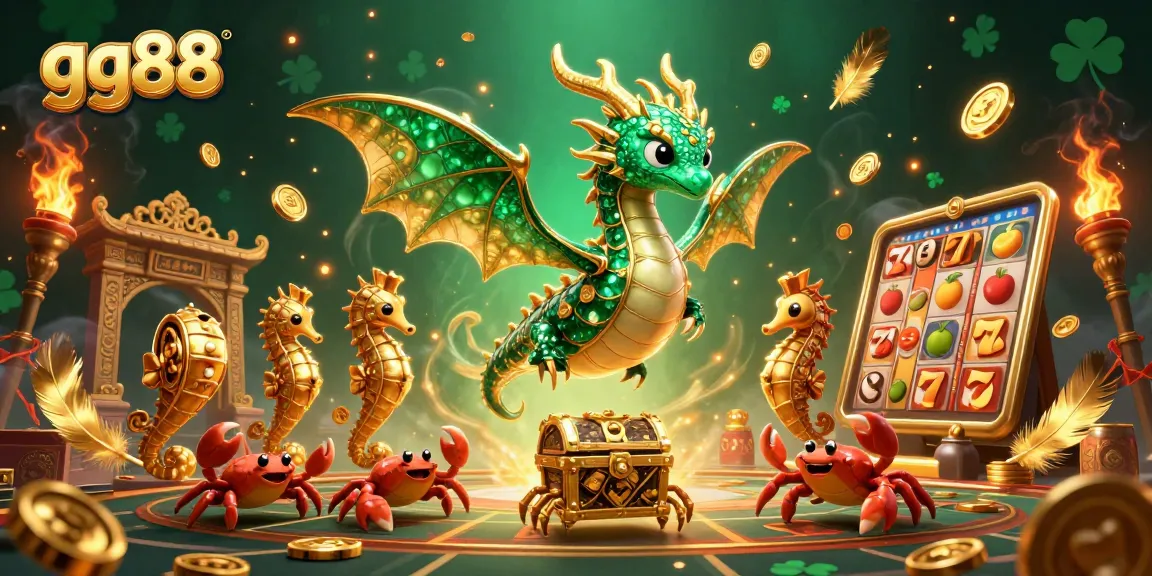 Engage in exhilarating gameplay at gg88 with a vibrant 3D casino illustration featuring a majestic sea dragon and gold coins.