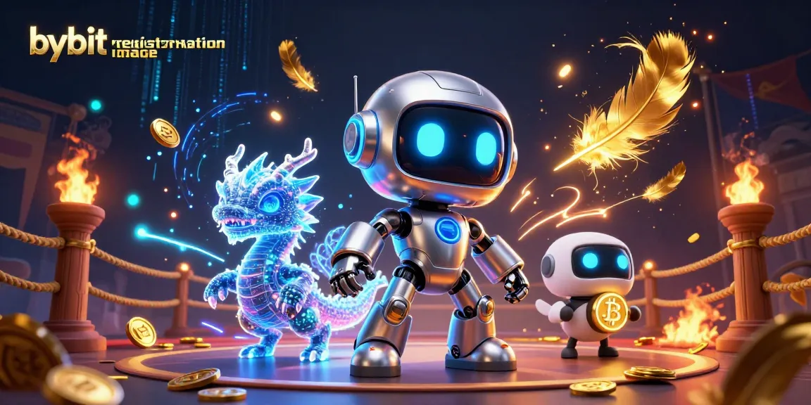 Engage with the bybit registration page through a vibrant crypto-themed illustration showcasing futuristic characters.