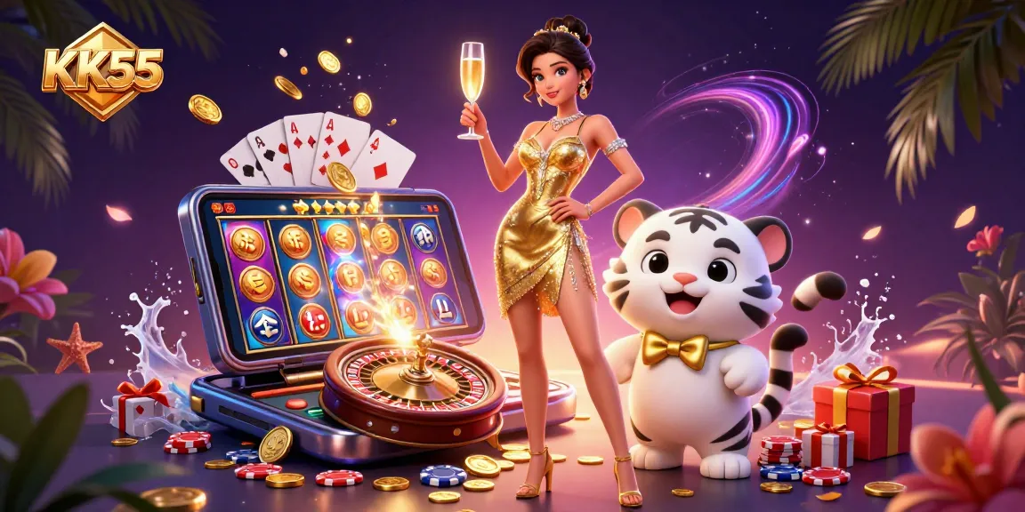 Experience the thrill of KK55 with games and celebrations in this engaging 3D illustration.