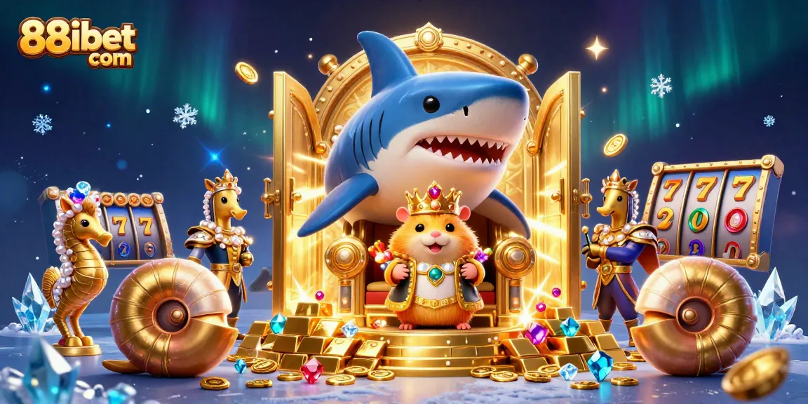 Spin giant slots with 88ibet com's unique golden hamster king in a majestic casino scene.