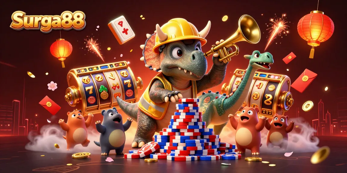 Experience the thrill of Surga88 with a vibrant scene celebrating casino gaming excitement.