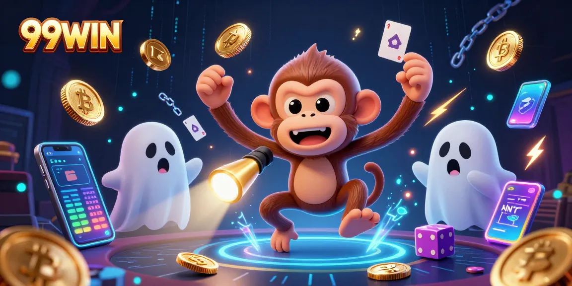 Engage with the captivating 99WIN haunted casino scene filled with ghostly creatures and crypto treasures.