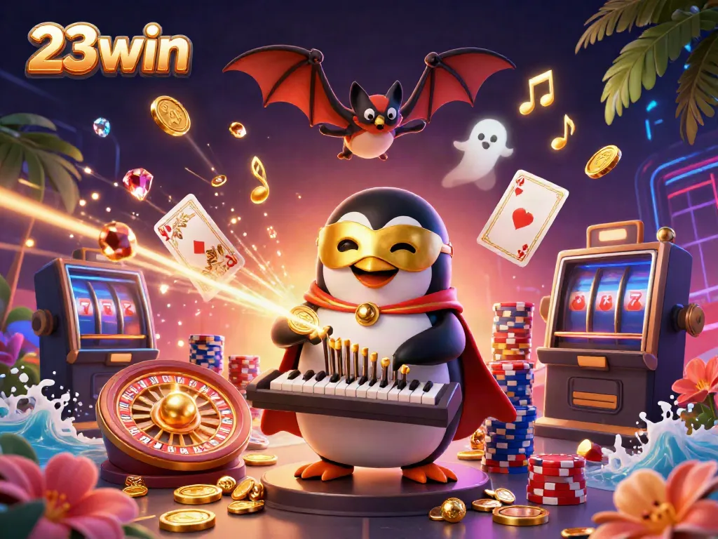 Experience winning with 23win's vibrant casino atmosphere, featuring lively characters and golden rewards.