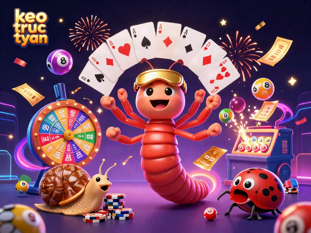 Engage with keo truc tuyen in a vibrant 3D casino scene featuring dynamic characters and lottery elements.