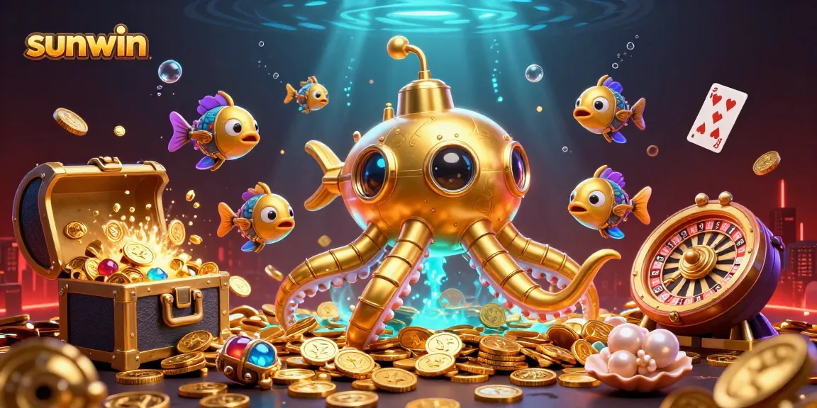 Experience the thrill of sunwin casino with unique golden submarine and vibrant gaming elements.