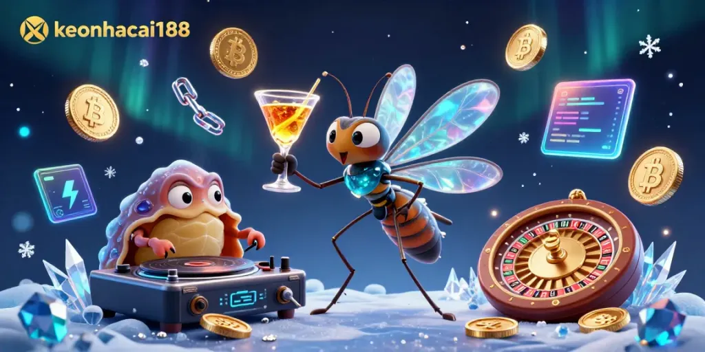 Engage with keonhacai188 where a frozen-in-amber mosquito mascot and a trilobite DJ bring casino vibes alive.