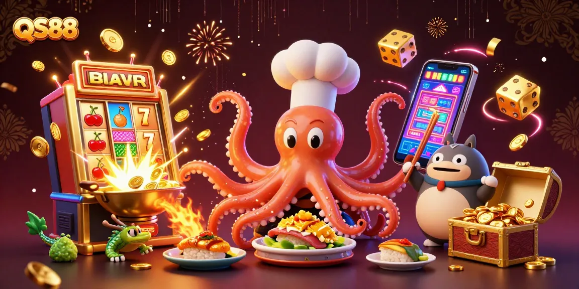Experience thrilling casino adventures with QS88 featuring vibrant 3D illustration of characters and gaming elements.