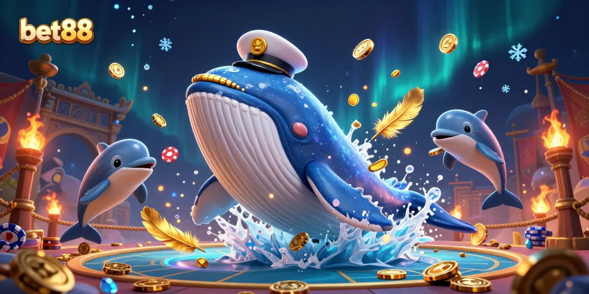 Experience the excitement of bet88 with a vibrant casino scene featuring a whale, narwhal, and dolphins.