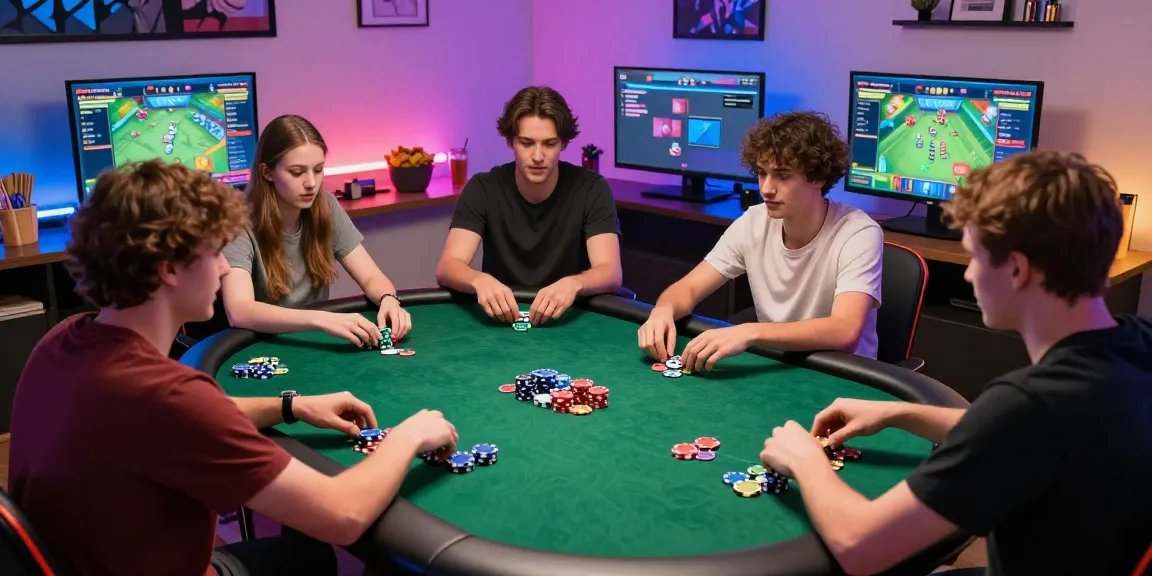 Intense poker gameplay capturing Daftar Domino8 excitement among players in a lively home gaming setup.