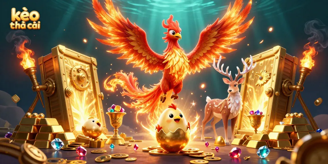Experience kèo nhà cái with vibrant phoenix and treasures in a dynamic casino scene.