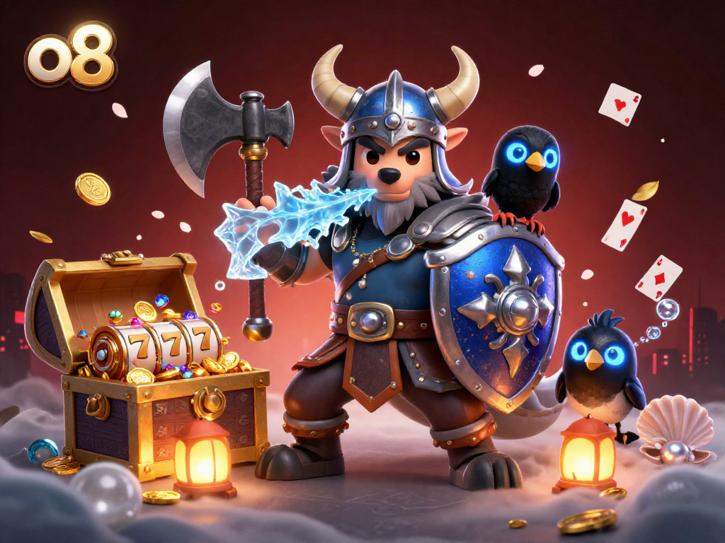 Bet on exciting adventures with o8 as the Viking wolf warrior battles alongside a fierce dragon and glowing raven.