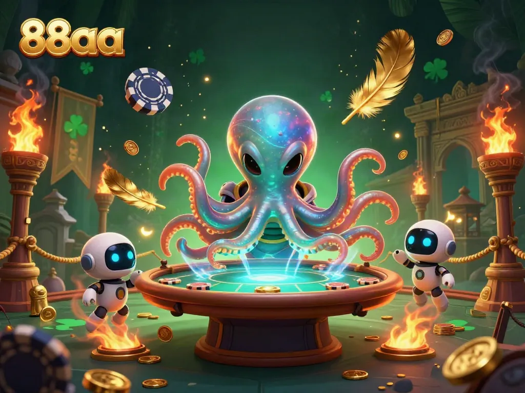 Engage with 88aa’s vibrant casino scene featuring an alien octopus playing poker.