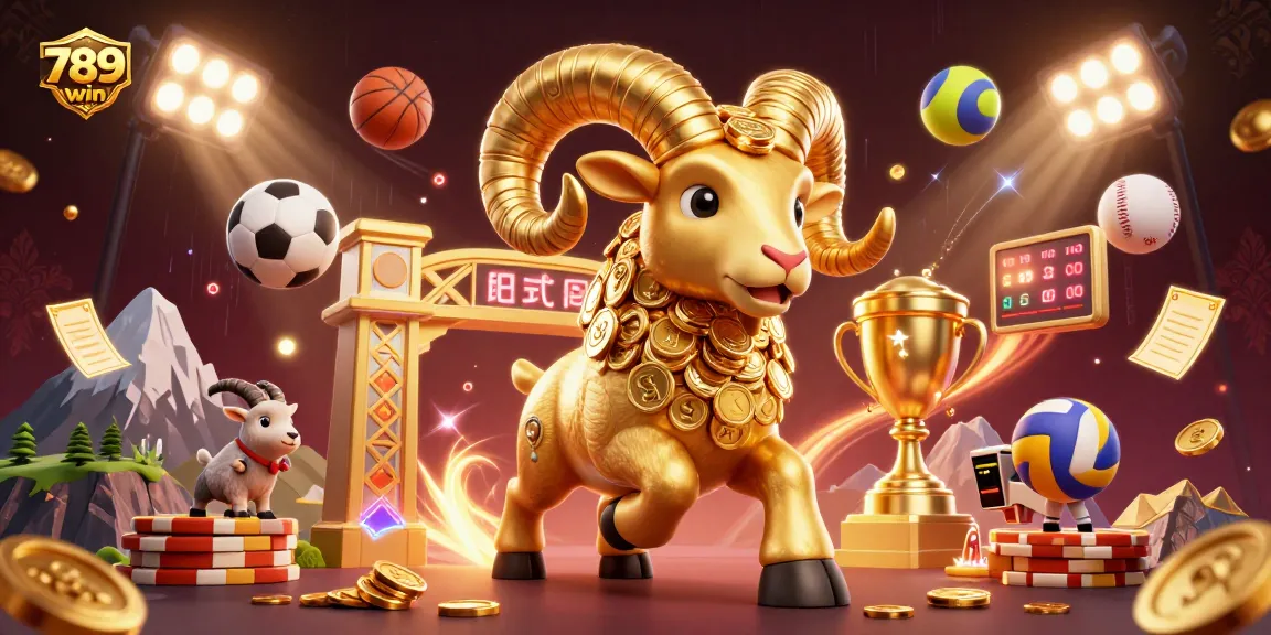 Engage with the thrill of 789win as a golden ram charges through a dynamic sports betting scene filled with action.