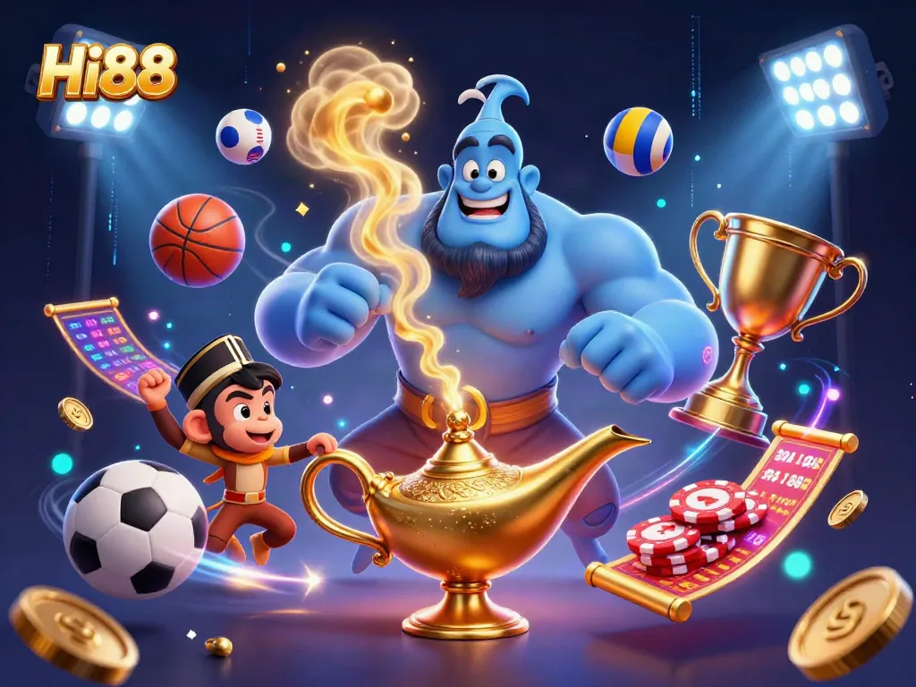 Hi88 players experience thrilling casino moments with vibrant illustrations of games and excitement.