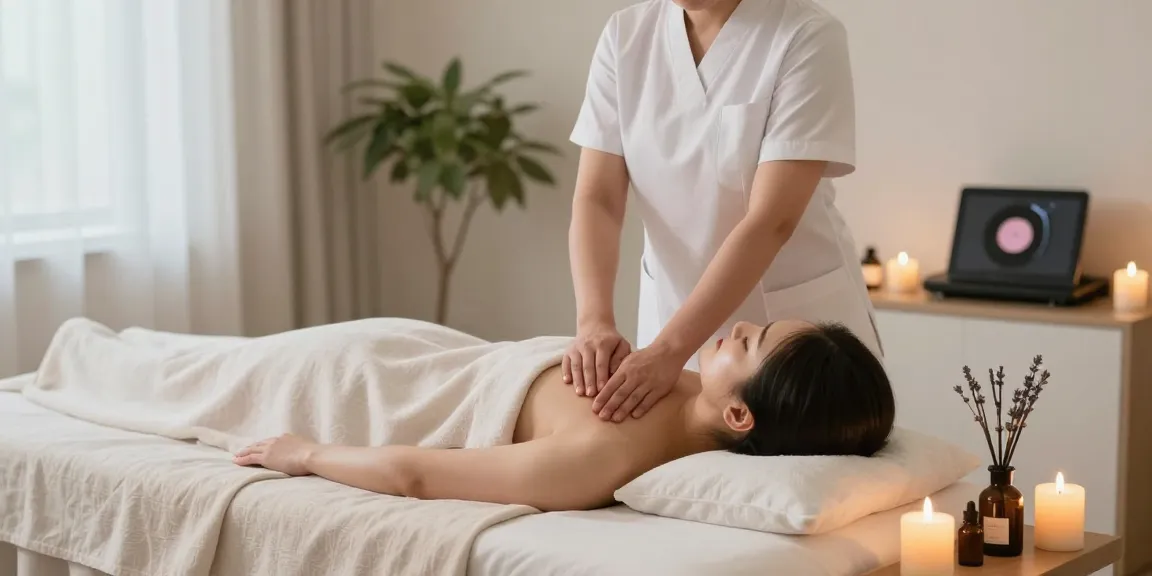 강남출장마사지 in a calming wellness studio with a professional therapist and soothing atmosphere