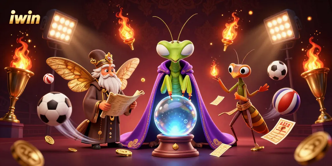 Experience the mystical world of iwin with a cartoon fortune teller and sports betting elements.