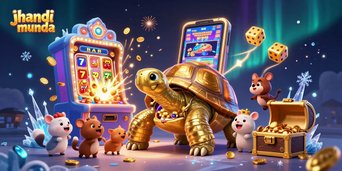 Experience the thrill of jhandi munda with vibrant golden tortoise and slot machine action.