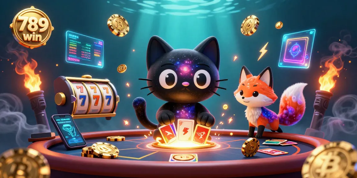 Experience the thrill of 789 win as the cosmic casino cat draws in winning chips and cards.