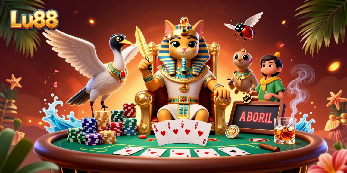 Experience thrilling gameplay with Lu88's vibrant casino scene filled with cards and prizes.