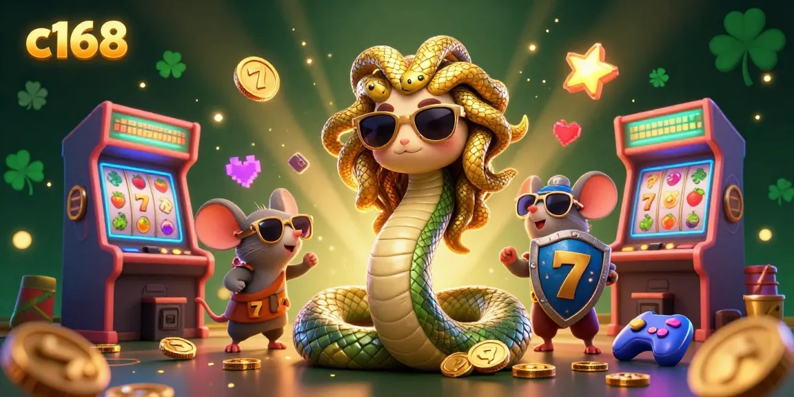 Win big with c168 at this energetic casino-themed scene featuring cute Medusa and a warrior mouse.