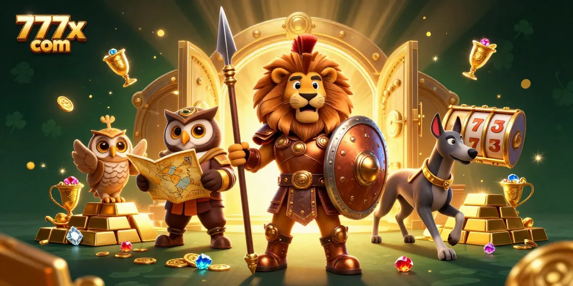 Engage in gaming strategies at 777x com with vibrant visuals featuring a Spartan lion and casino elements.
