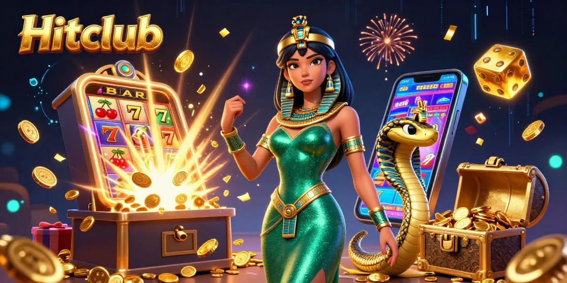 Experience the thrill of winning at Hitclub with vibrant casino elements and a dazzling 3D illustration.