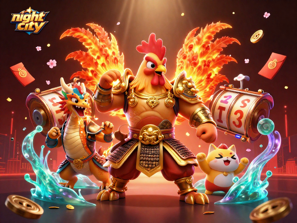 Engage in night city slot adventures with dynamic characters amidst vibrant casino elements.