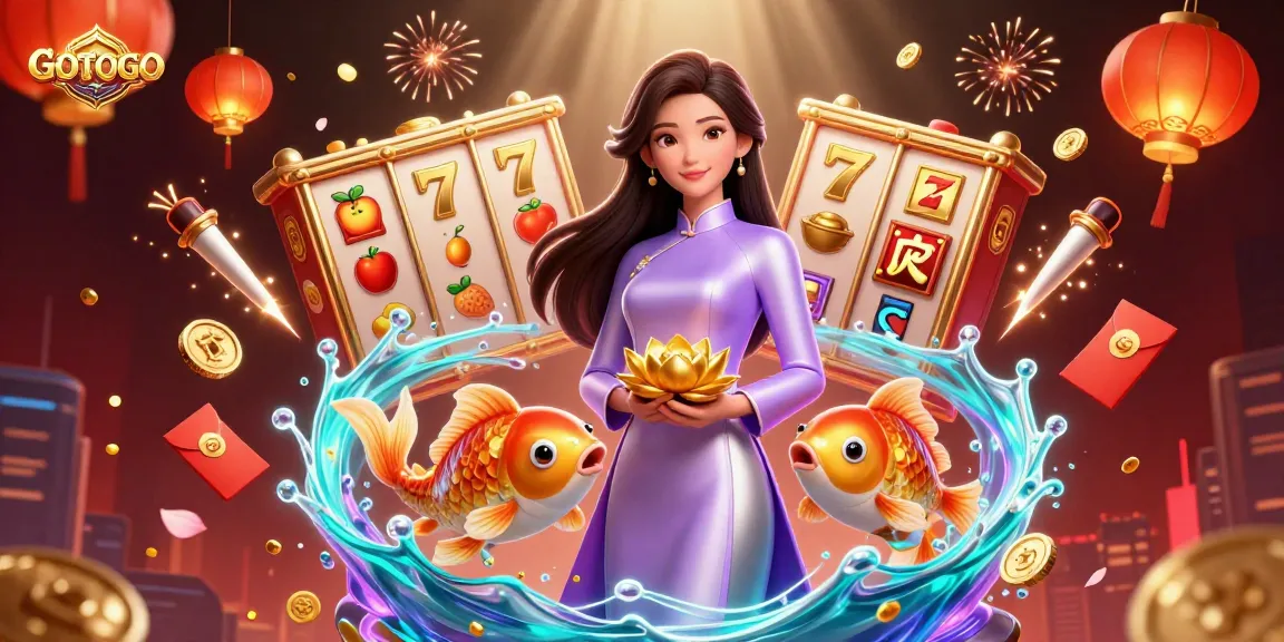 Ikuti permainan menarik dengan suasana kasino 3D GOTOTO yang penuh dengan gulungan slot yang berputar.