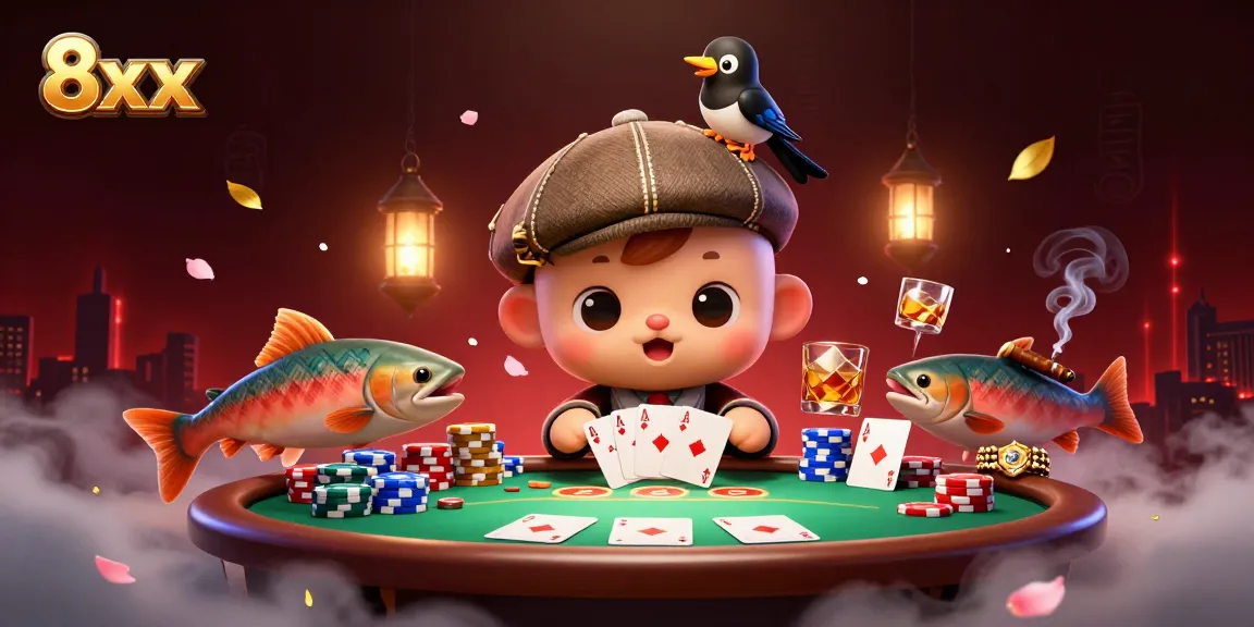 Engaging casino scene featuring playful baby Nessie and a magpie under the "8xx" brand.
