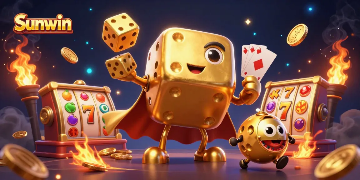 Experience the excitement of Sunwin's golden dice golem amidst dynamic casino elements.
