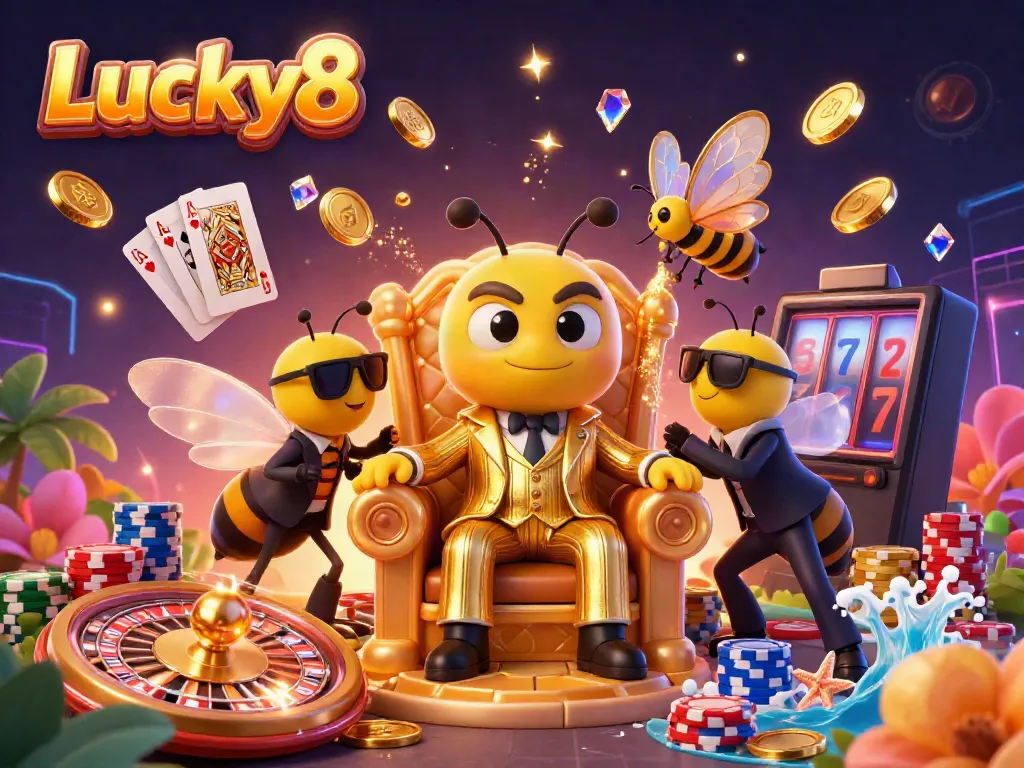 Experience the thrilling world of Lucky8 in a vibrant casino scene filled with rich 3D details.